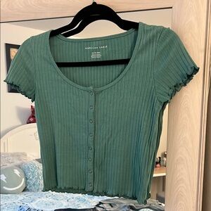 American Eagle Outfitters Green Ribbed Crop Top